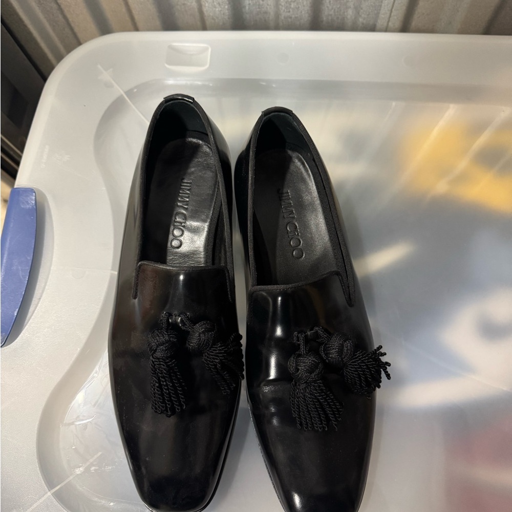 Jimmy Choo Glossy Black Tassel Loafers